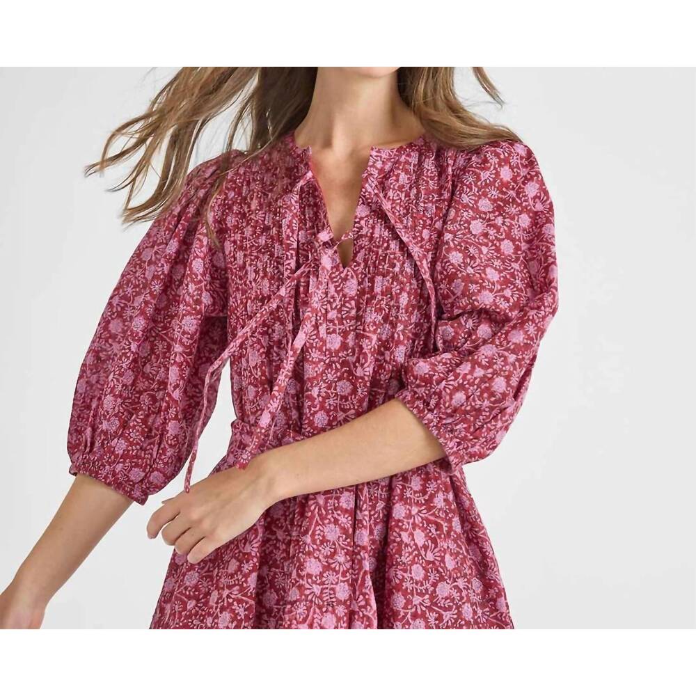 NEW PINK CHICKEN pintuck indira dress in burgundy garden floral - Picture 4 of 4
